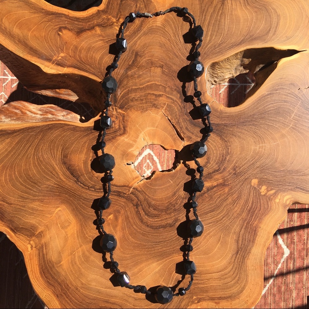 Black beaded funky necklace from Y2K era, wear as single stand or doubled up.